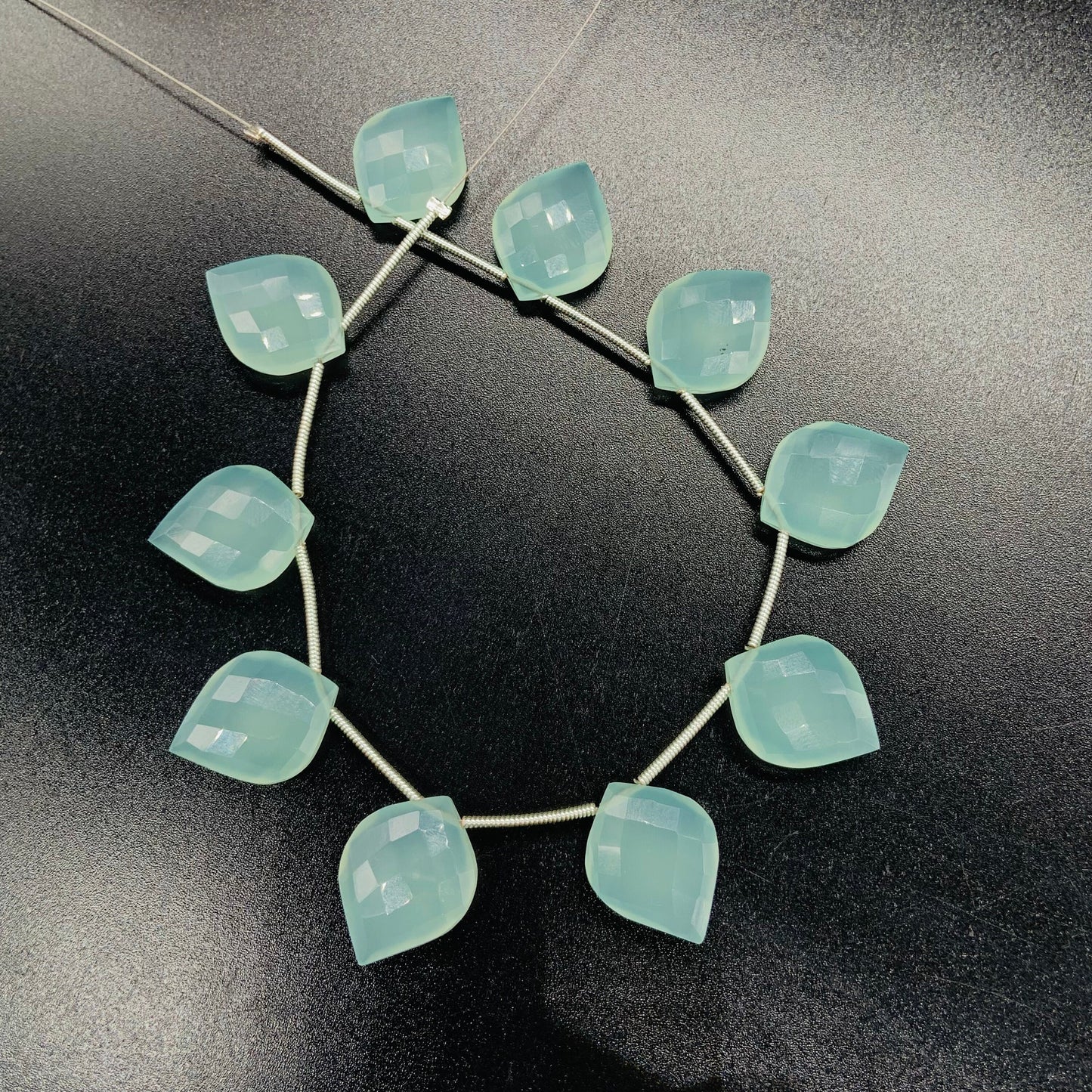 10 Pieces Natural Aqua Chalcedony Carved Fancy Cut Shape Gemstone Briolette Side Drill Beads Line | Faceted Gemstone Beads.