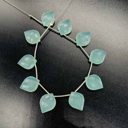10 Pieces Natural Aqua Chalcedony Carved Fancy Cut Shape Gemstone Briolette Side Drill Beads Line | Faceted Gemstone Beads.