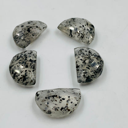 Natural Black Dot Quartz Gemstone Faceted Half Moon "D Shape Beads, Carving Gemstone, Size 11x16mm, Loose Beads For Jewelry, SKU-BBI246