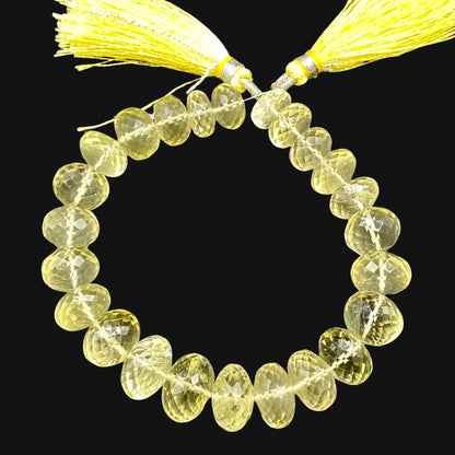 Natural 9mm yellow Quartz Gemstone Rondelle Beads Necklace, Faceted Lemon Quartz Gemstone Necklace Birthday Gift