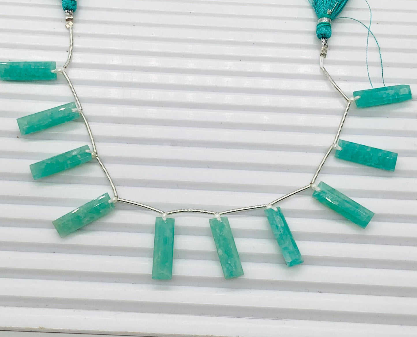 10 Pieces Natural Amazonite Baguette Step cut Faceted Gemstone beads Size 20X6X4mm Gift for her and Jewelry making BBI1140