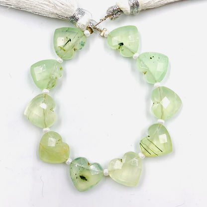 Natural Prehnite Heart Briolette Beads 10PCS Faceted Wholesale