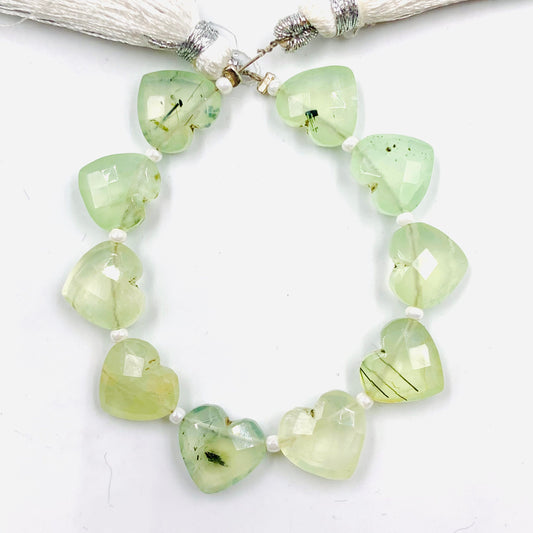 Natural Prehnite Heart Briolette Beads 10PCS Faceted Wholesale