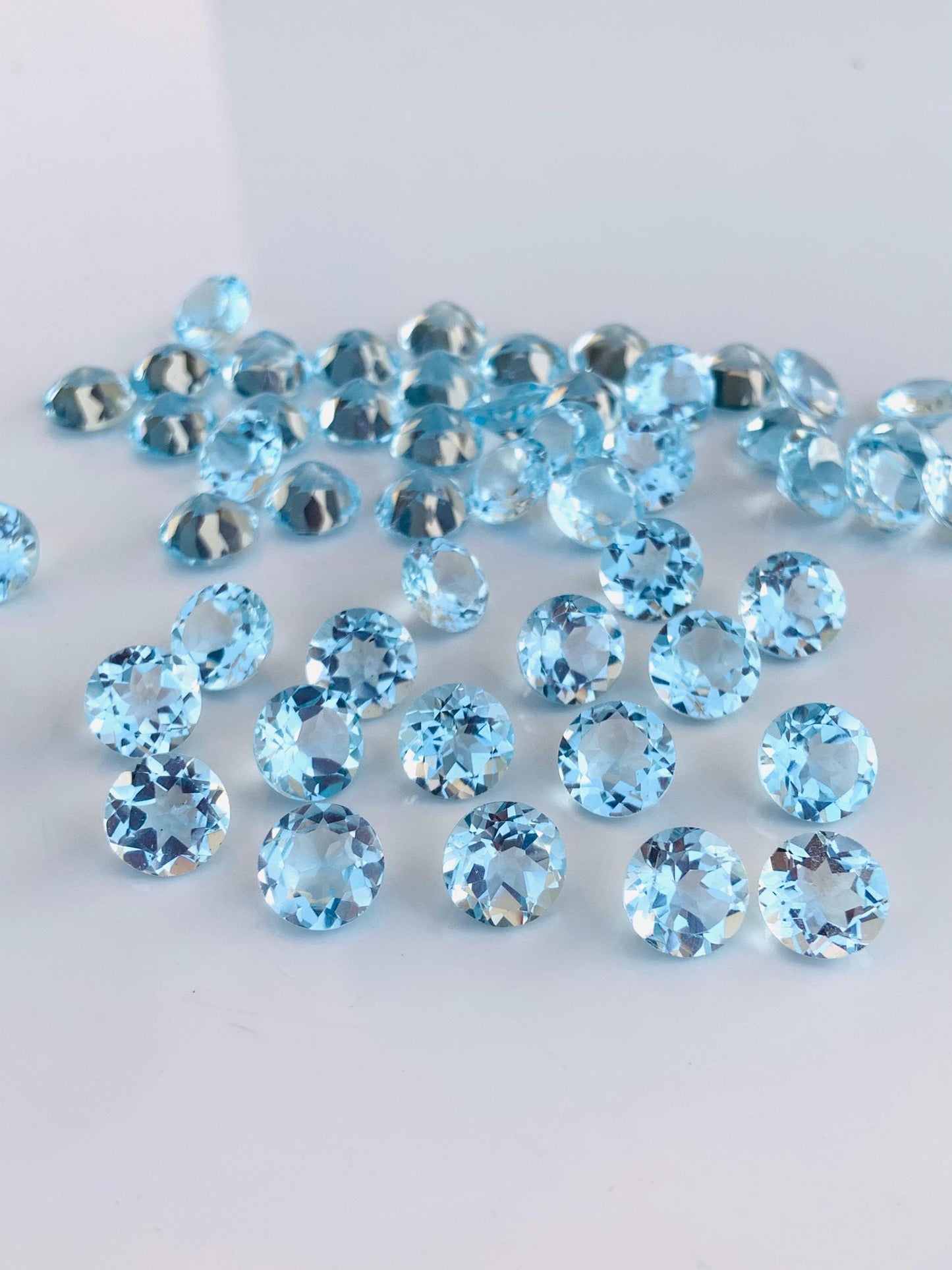 Natural Blue Topaz Faceted Round Cut Stones | Calibrated Loose Gemstones for Jewelry