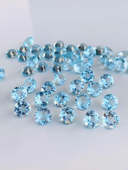 Natural Blue Topaz Faceted Round Cut Stones | Calibrated Loose Gemstones for Jewelry