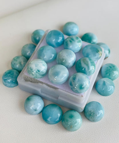 Natural Larimar Smooth Round Gemstone Cabochon, CALIBRATED Loose Stone Cab, Round Jewelry Making Cabochon Semi Precious Cabs gift for her
