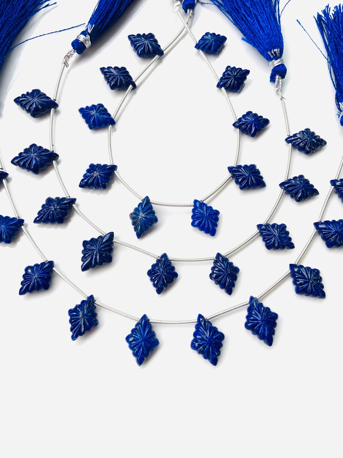 Natural Lapis Lazuli Slot Carved Lozenge Briolette Beads 11x15mm Side Drill Gemstone 10pcs