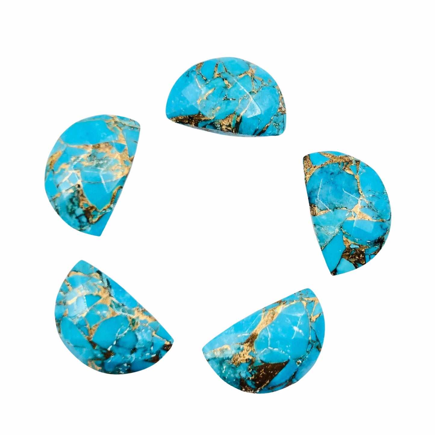 2 Pieces Copper Turquoise Gemstone , Half Moon D" Shape Gemstone, Size 10mmX16mm, Earring Components, Faceted Half Moon Gemstone, SKU-BBI211