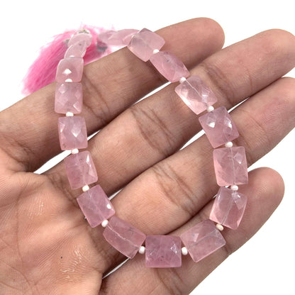 Natural Rose Quartz Rectangle faceted Center Drill Briolette Gemstone, Rose Quartz Chicklet Shape bead for Jewelry, 8 Inches Size 8x10x5mm