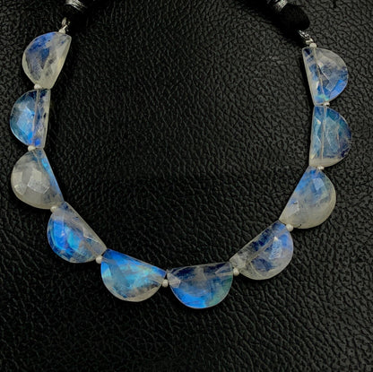 10 Pieces Natural White Rainbow Faceted D' Shape Gemstone, Size 10mmx16mm, Blue Flashy Labradorite, Half Moon Shape Gemstone Briolette