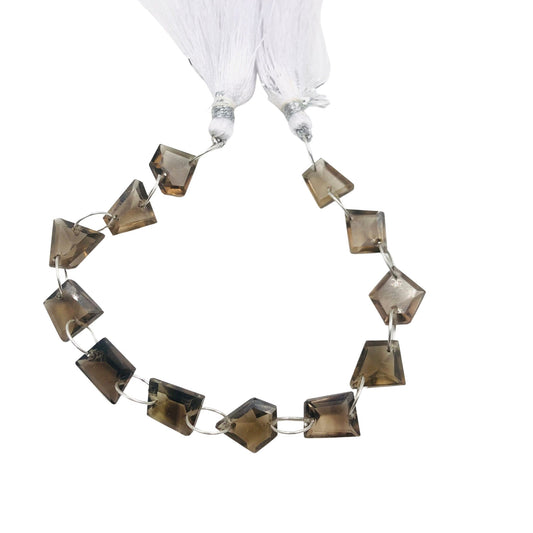 12 Pieces Natural Smoky Quartz Faceted Pentagon Cut Stone Beads, Double Drill Beads Strand, AAA Quality Smoky Quartz Beads, SKU-BBI740