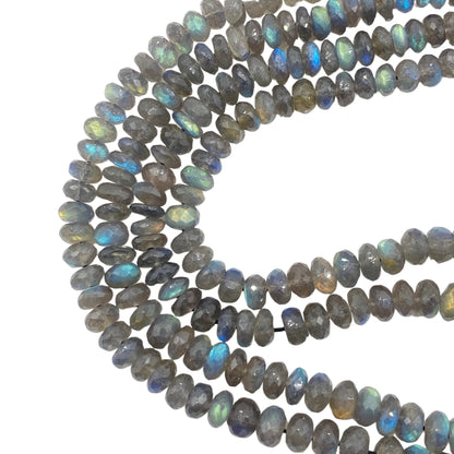 AAA Labradorite Rondelle Beads – Faceted Blue Flash Natural Gemstone Strand (16 Inch)