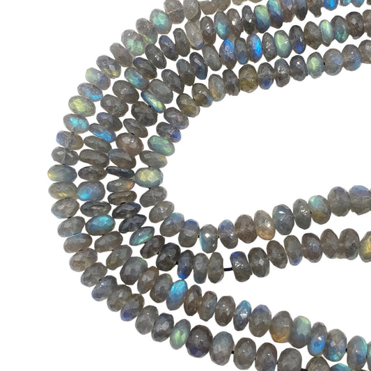 AAA Labradorite Rondelle Beads – Faceted Blue Flash Natural Gemstone Strand (16 Inch)