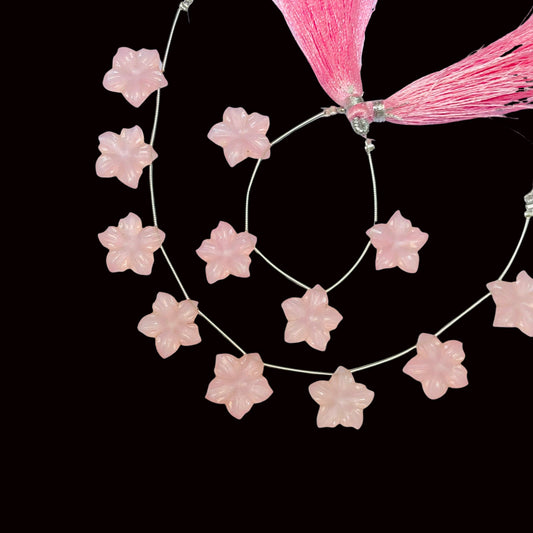 4 Pieces Pink Quartzite Carved Flower Shape Briolette Side Drill Beads Pink Quartzite Flower Shape Gemstone Beads size 16X16X3 mm