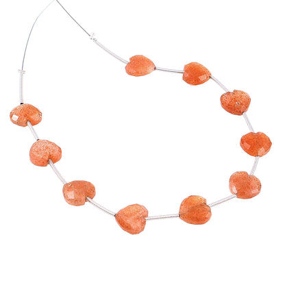 Handmade Orange Orange Sunstone 10mm Heart Beaded Healing Necklace For Mother, Natural Faceted Sunstone Gemstone Necklace BBI303