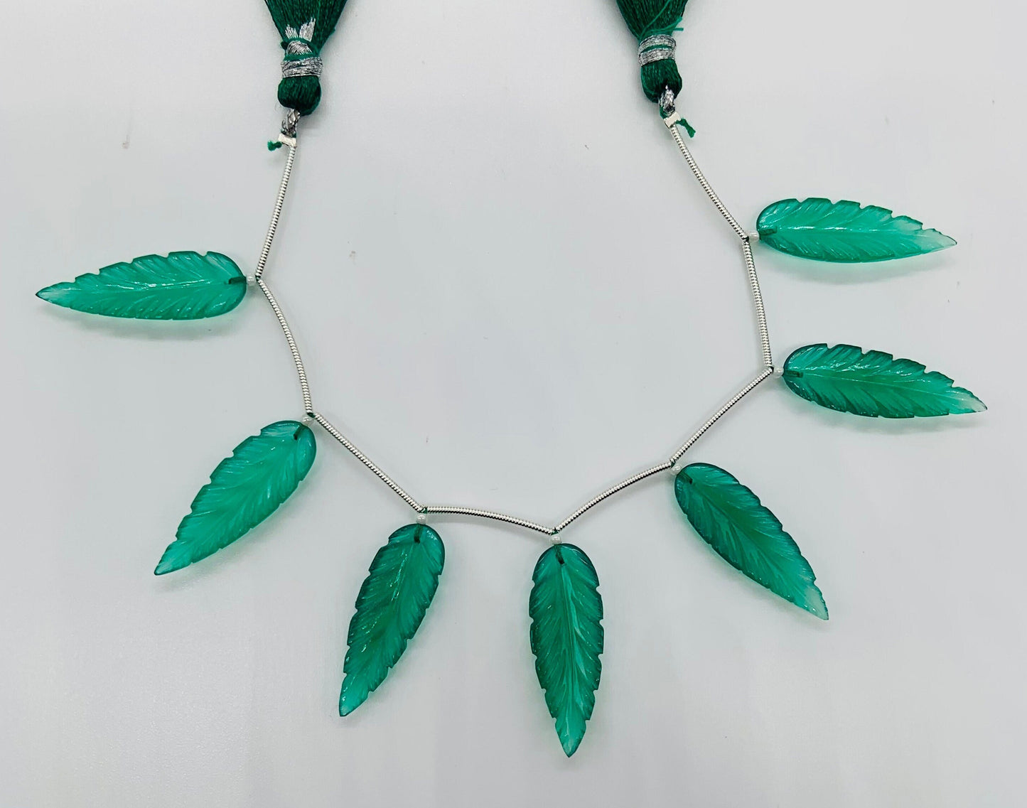 Green Onyx 7 Pieces Leaf Shape Carved Gemstone Beads 30x10x4mm