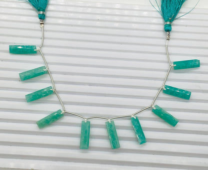 10 Pieces Natural Amazonite Baguette Step cut Faceted Gemstone beads Size 20X6X4mm Gift for her and Jewelry making BBI1140