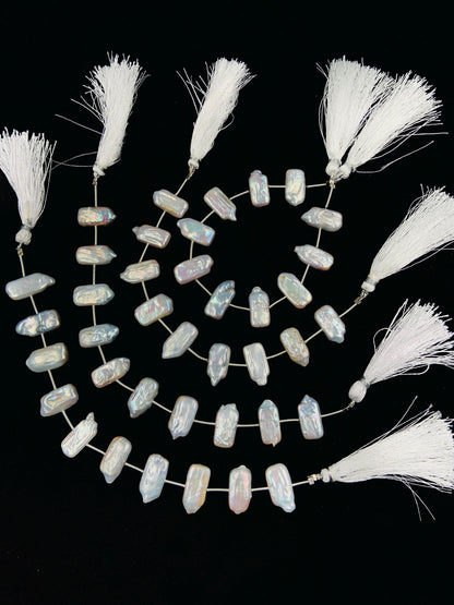 Natural Crystal White Rectangle Pearl Glass Beads Genuine Fresh water Pearl for Women's jewelry Size 10x18mm 8 Inches Wedding jewelry pearl