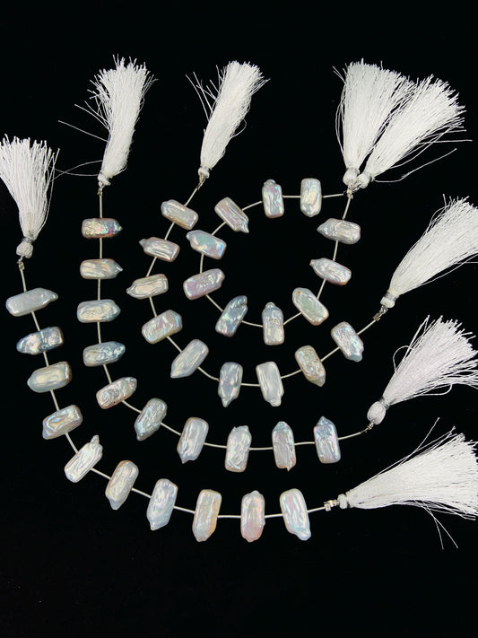 Natural Crystal White Rectangle Pearl Glass Beads Genuine Fresh water Pearl for Women's jewelry Size 10x18mm 8 Inches Wedding jewelry pearl