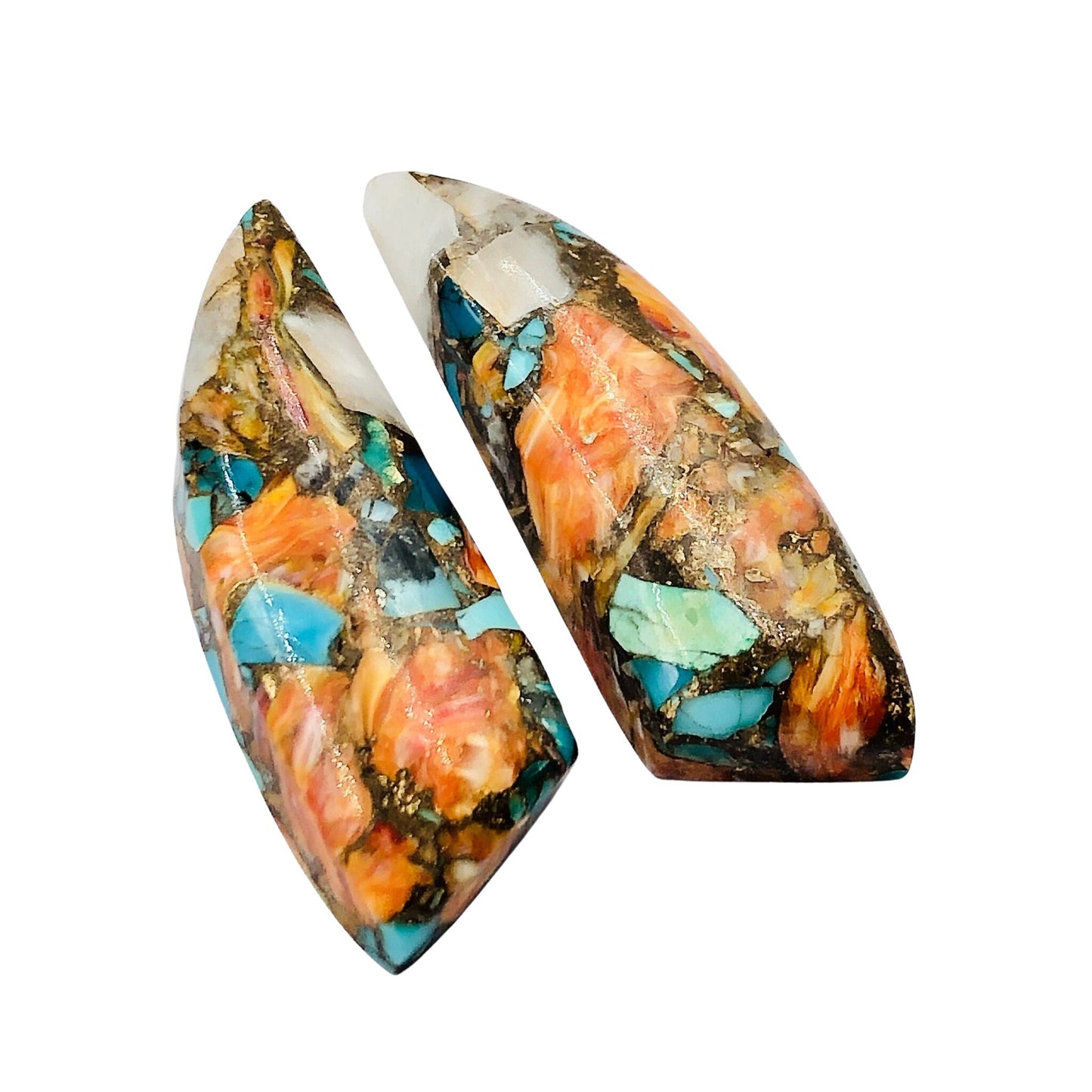 1 Pair Spiny Oyster Copper Turquoise Smooth Fancy Cut Shape Gemstone, Size 11X31mm, Matching Pair Briolette, Earring Making, SKU - BBI1022