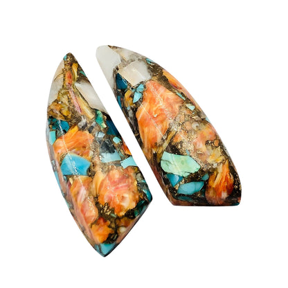 1 Pair Spiny Oyster Copper Turquoise Smooth Fancy Cut Shape Gemstone, Size 11X31mm, Matching Pair Briolette, Earring Making, SKU - BBI1022