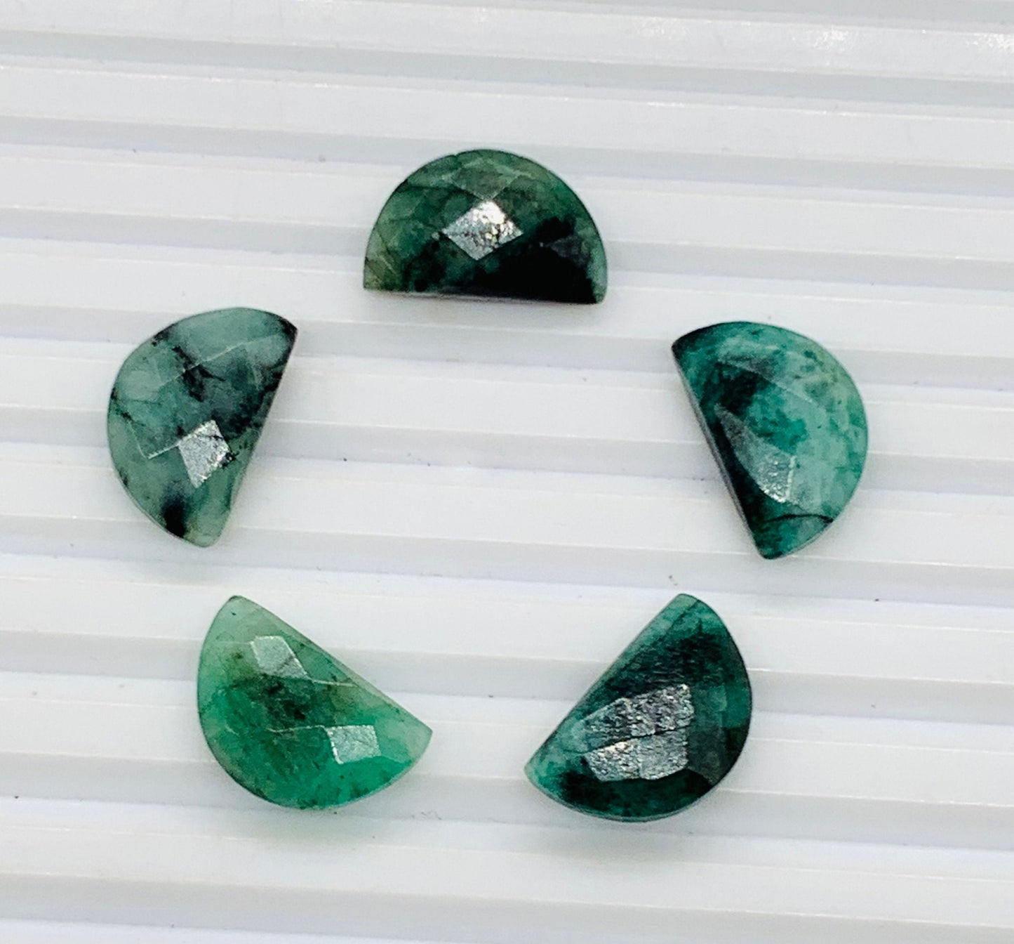 Natural Emerald Gemstone Beads, Faceted Half Moon "D Shape Beads, Carving Gemstone, Size 10x16 mm, Loose Beads For Jewelry