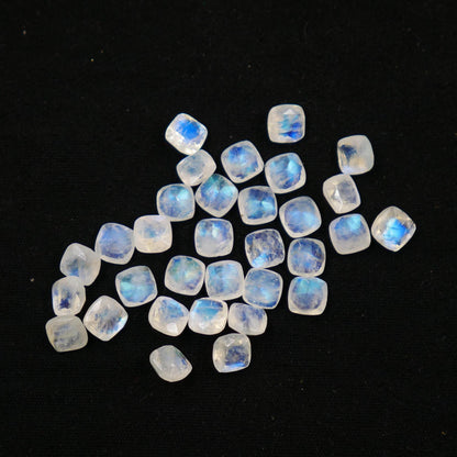5 Pieces Natural White rainbow Faceted Cushion Shape Gemstone CALIBRATED Loose Cut Stone for Jewelry Making Semi Precious Cutstone Size 6mm
