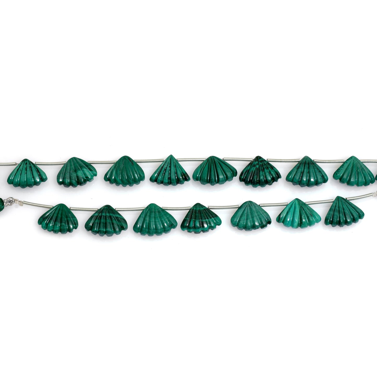 Natural Malachite Slot Carved Fan Shape Briolette Beads – 10pcs, Side Drill