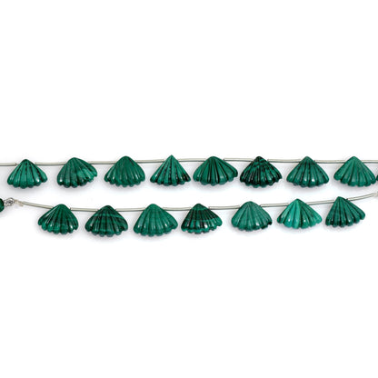 Natural Malachite Slot Carved Fan Shape Briolette Beads – 10pcs, Side Drill