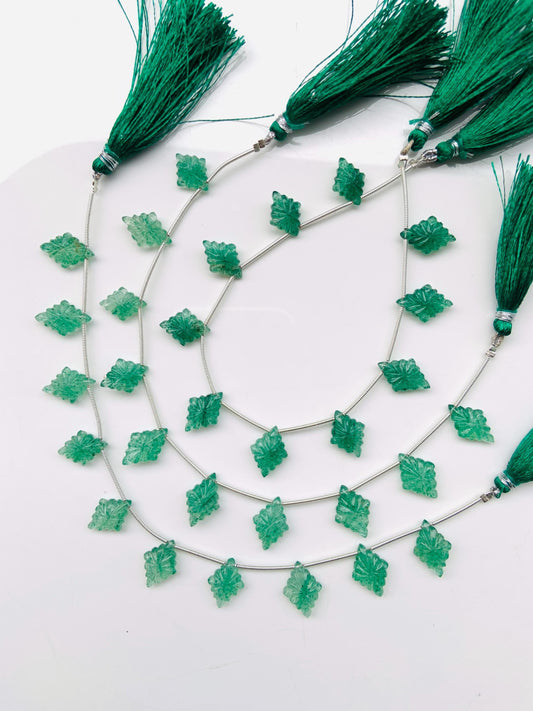 10 Pcs Natural Green Strawberry Slot Carved Side drill gemstone Fancy shape Briolette lozenge beads for jewelry Size 11x15x4mm gift for her