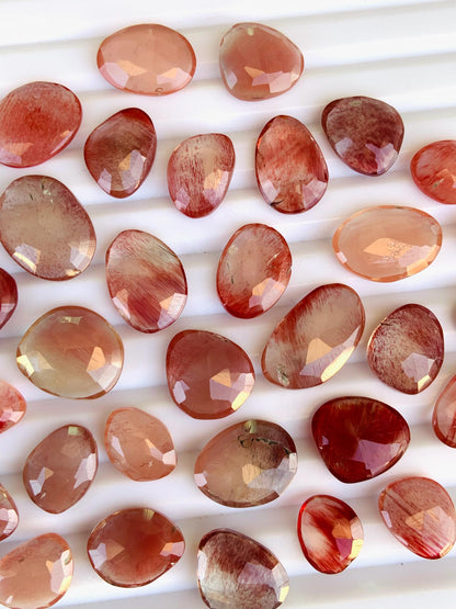 Natural Andesine Labradorite Rose Cut Slices Cabochons, Faceted Rose Cut Flat Back Loose Gemstone, Andesine Labradorite Gemstone Slices Cut