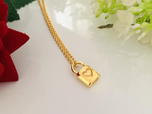 Personalized Love Lock Necklace – Dainty Initial Silver or Gold Gift for Her