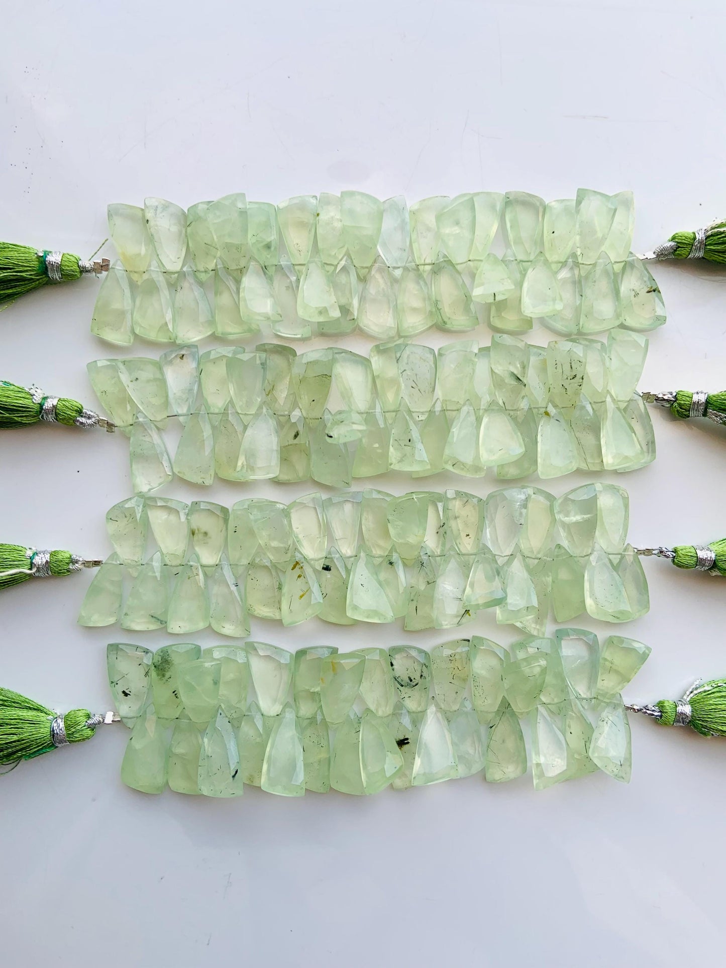 Natural Prehnite Sail Crown Cut Briolette Beads 4 Inch Strand 8x16mm to 9x18mm