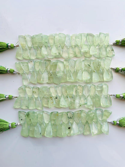 Natural Prehnite Sail Crown Cut Briolette Beads 4 Inch Strand 8x16mm to 9x18mm