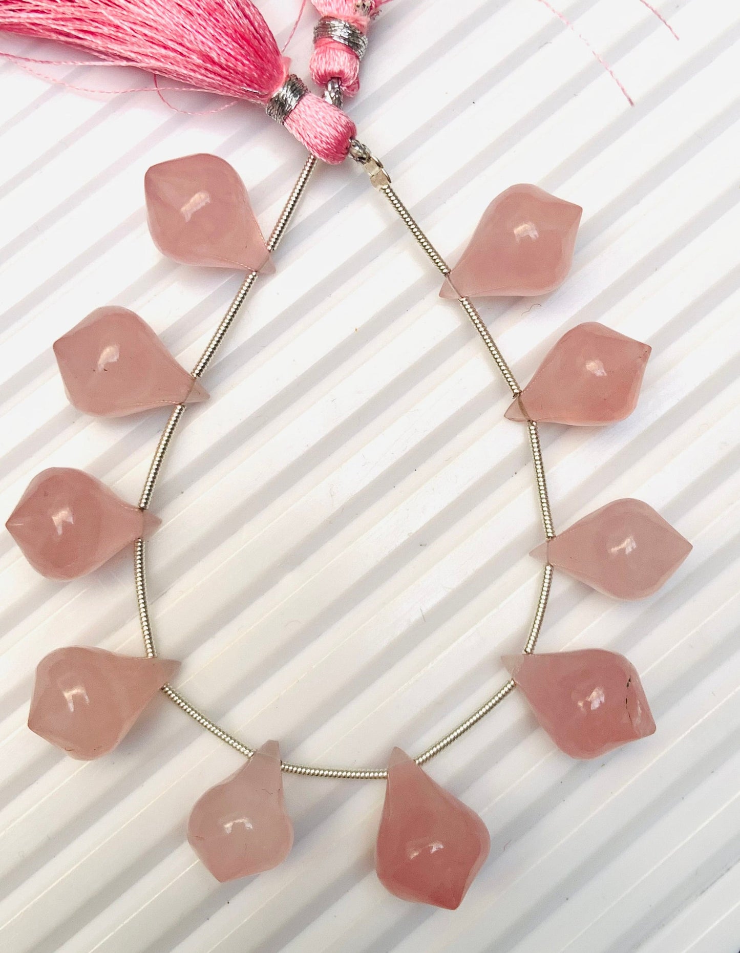 10 Pieces Natural Rose Quartz Trolleite Slanted Smooth Gemstone Beads Size 12x17mm Trolleite for Jewelry Making.