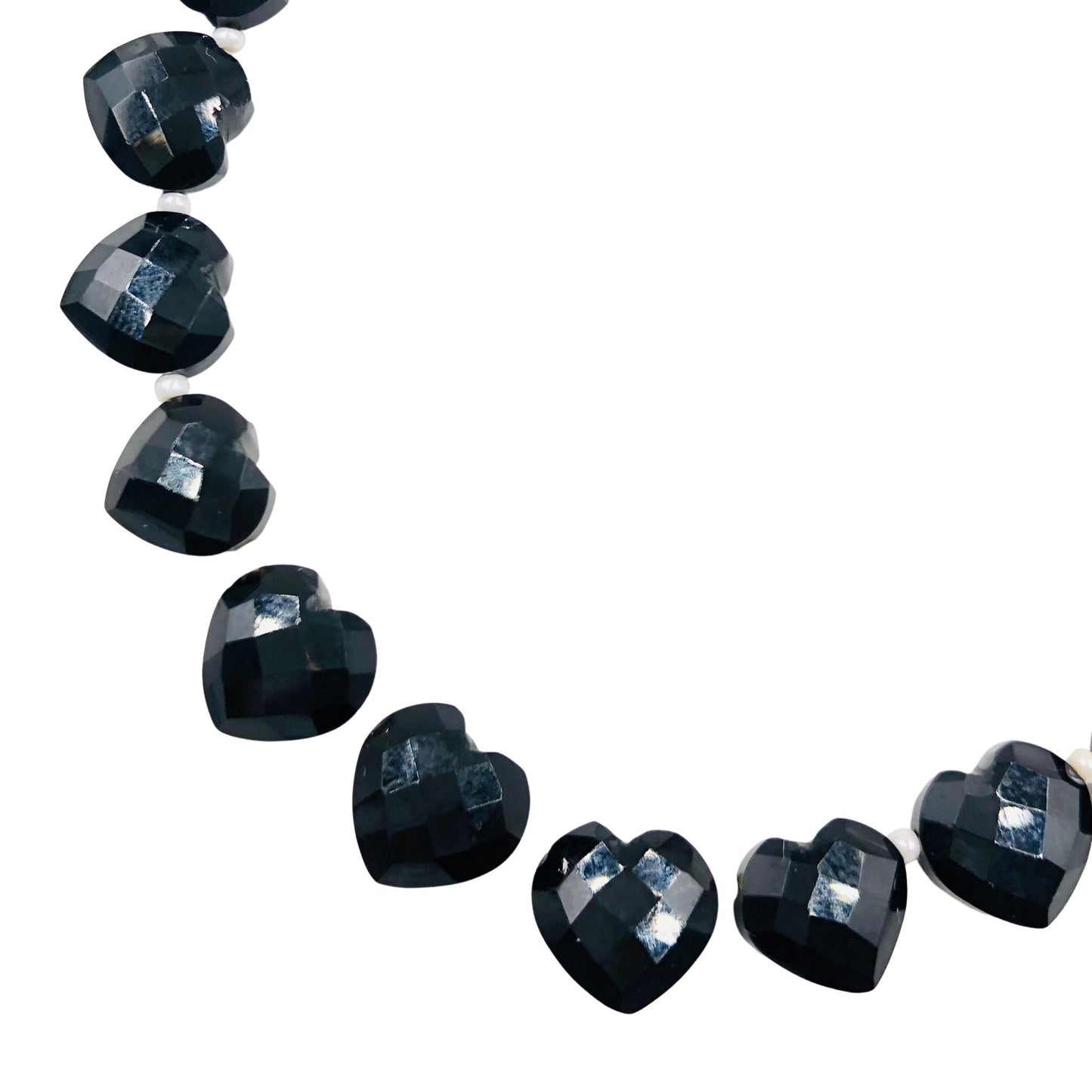 Black Onyx 10mm Hand Carved Heart Beads | Faceted Gemstone Briolette
