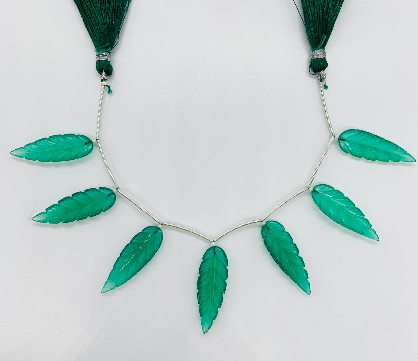 Green Onyx 7 Pieces Leaf Shape Carved Gemstone Beads 30x10x4mm