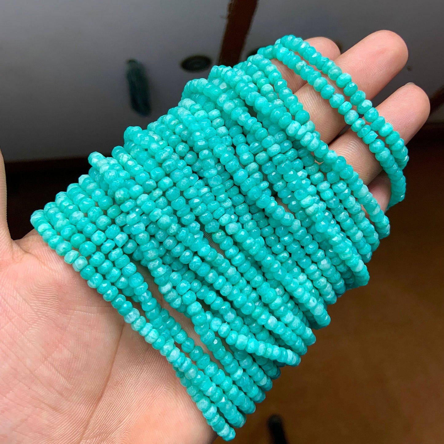 Natural Amazonite Faceted Rondelle Shape Gemstone Beads, Size 3mm To 4.5mm , AAA Quality Gemstone, Beads For Jewelry Making, SKU- BBI537