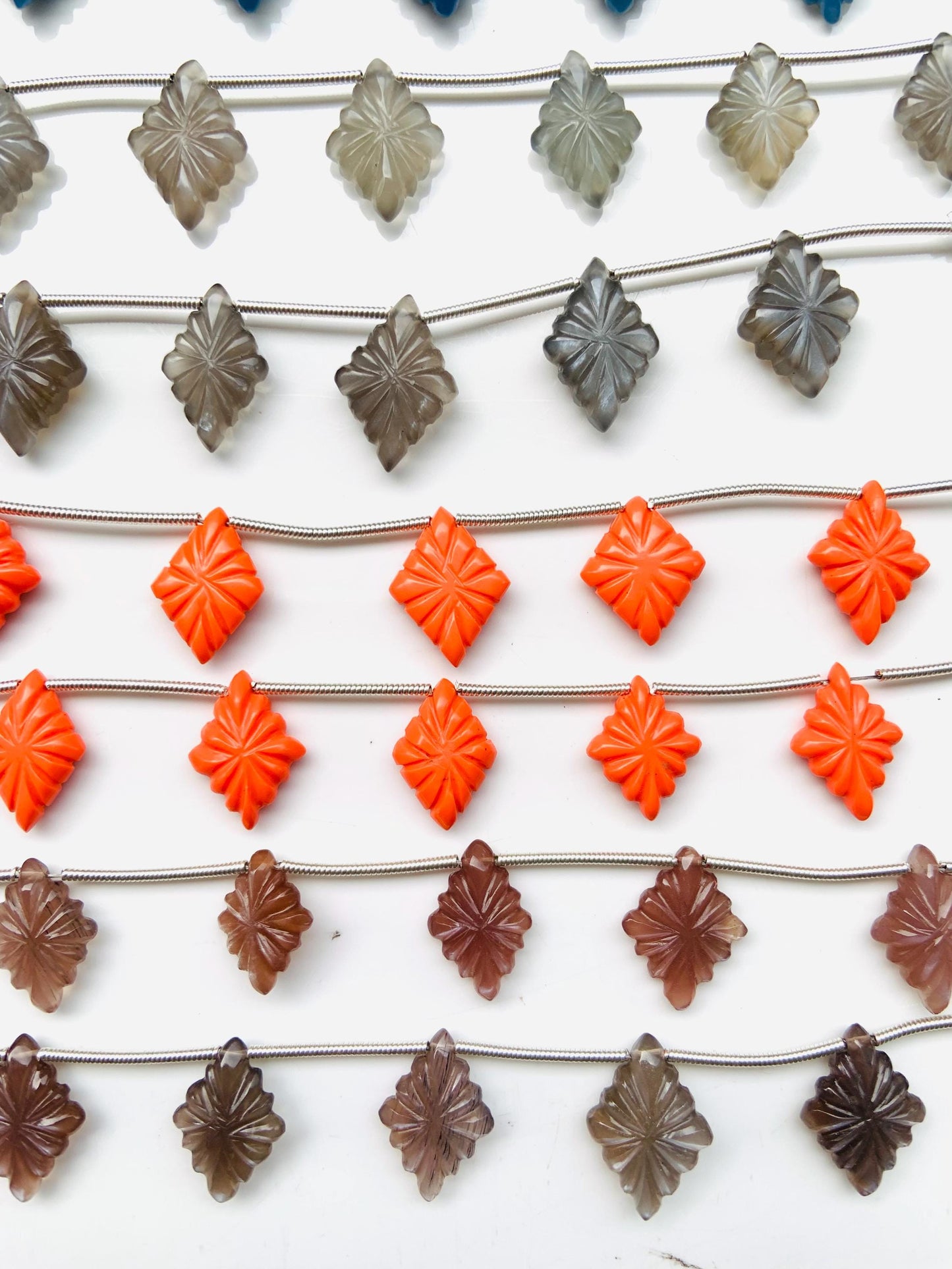 Mixed Gemstone Fancy Lozenge Briolette Side Drill Beads 11x15mm