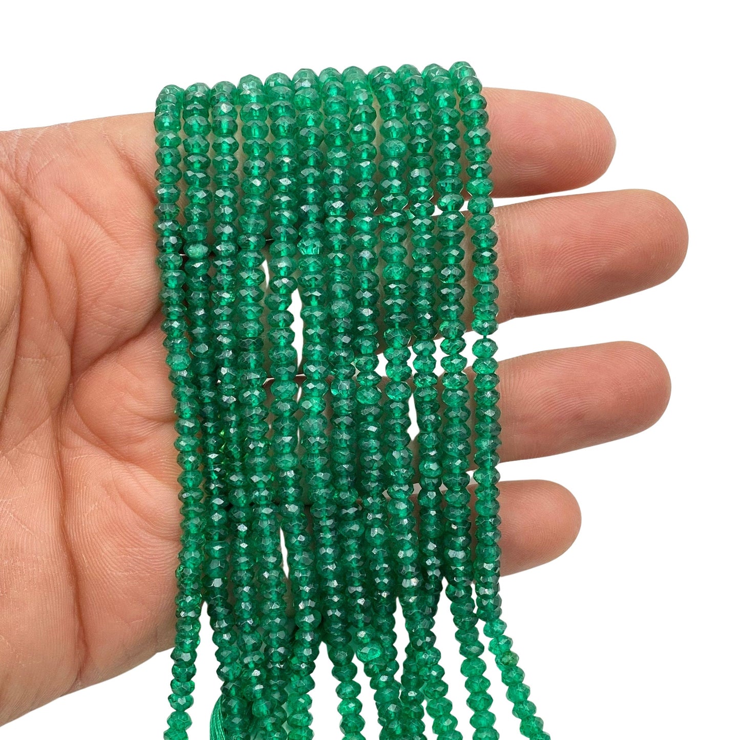 Natural Green Onyx Quartz Rondelle Faceted Beads, Natural Green Onyx Semi Precious Gemstone Faceted Rondelle Beads for Women Jewelry BBI625