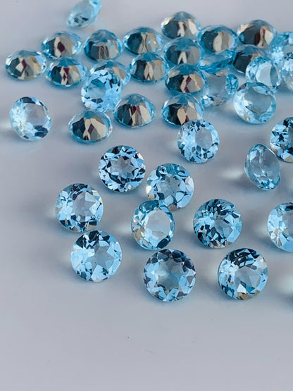 Natural Blue Topaz Faceted Round Cut Stones | Calibrated Loose Gemstones for Jewelry