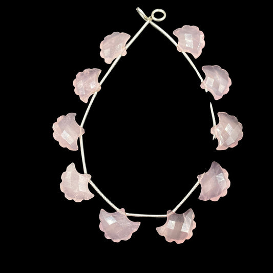 10 Pieces Rose Quartz Carved Tree Shape Natural Gemstone Briolette Side Drill Beads Line | Gemstone Carving Beads ,Genuine Rose Quartz Beads