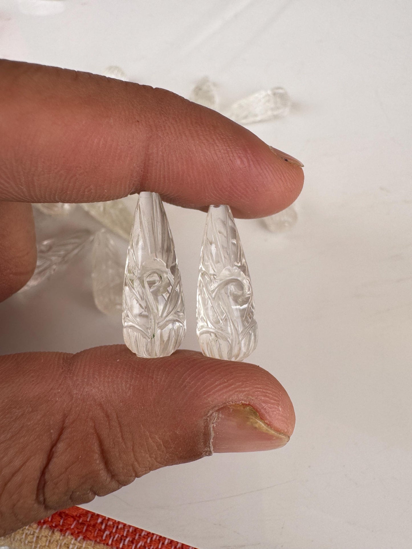 1 Pair Natural Crystal Quartz Hand Carved Drop Shape Briolette Beads, Handmade Matching Pair beads, Earring Making Gemstone Size - 9x26mm