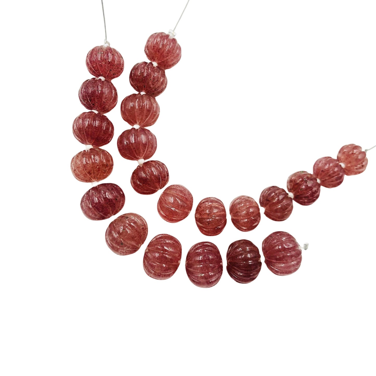 Natural Red Strawberry Carved Melon Shape Rondelle Gemstone Beads, Center Drill Carved Melon Beads Briolette, Size 10mm To 13mm, SKU-BBI1149