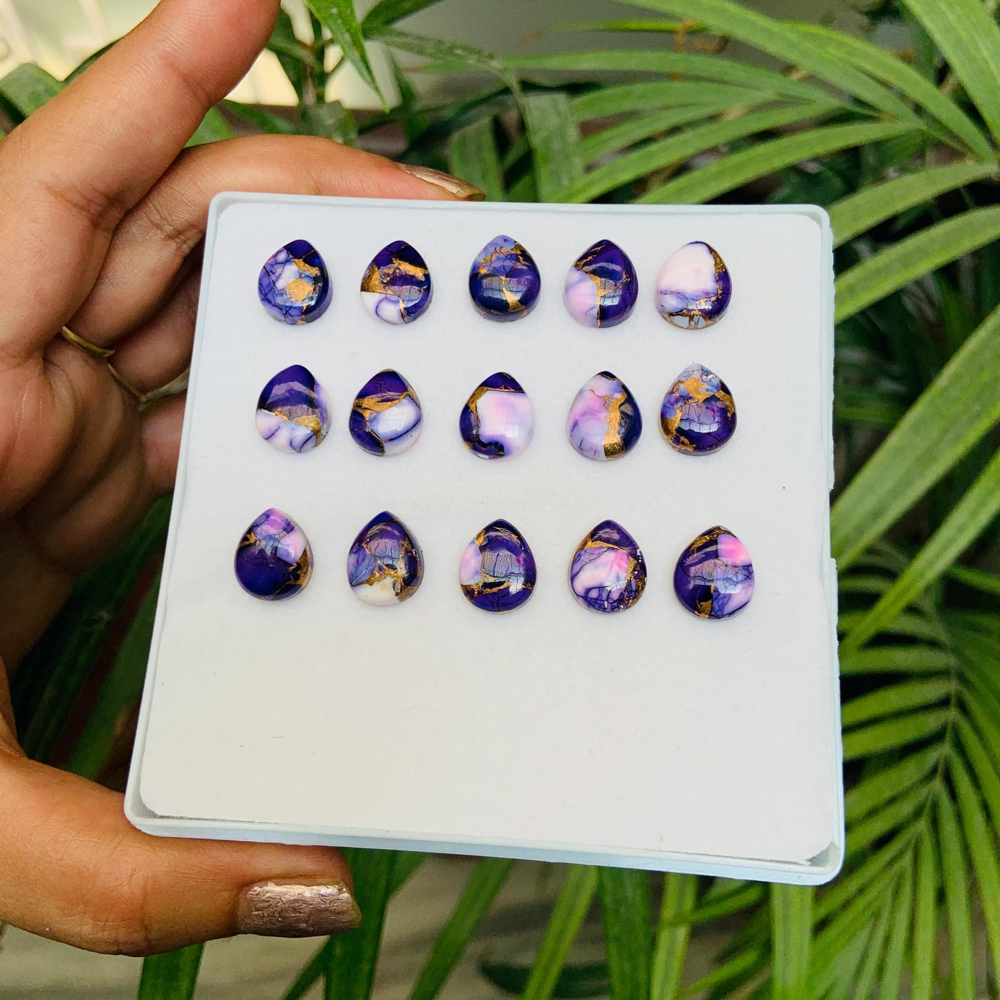 5 Pieces Natural Purple Copper Mojave Turquoise flatback Pear-Shaped Gemstone for Jewelry, Purple Turquoise Loose Stone Cabs, Size 10x12mm
