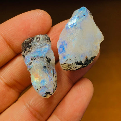 Natural Rainbow Moonstone Rough – Blue Flashy Gemstone Specimen (1-2 inch)
