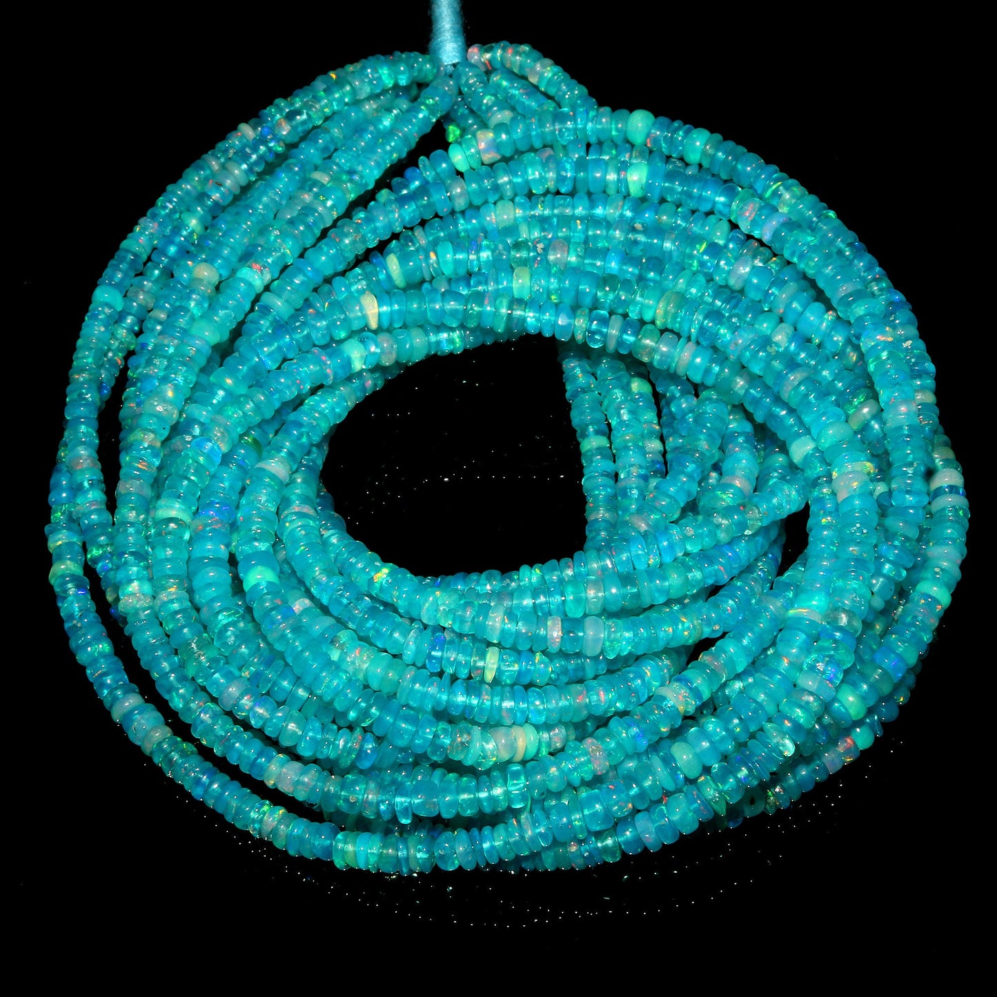 Paraiba Blue Ethiopian Opal Smooth Rondelle Beads 16 Inch Strand