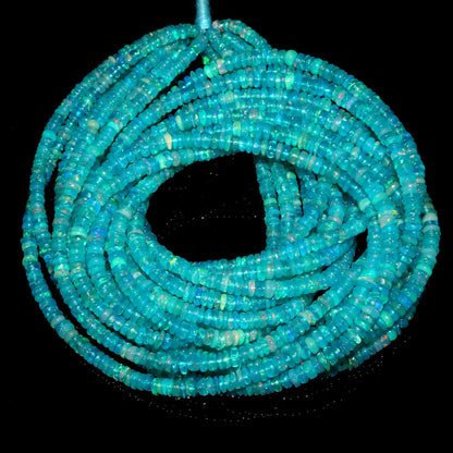 Paraiba Blue Ethiopian Opal Smooth Rondelle Beads 16 Inch Strand