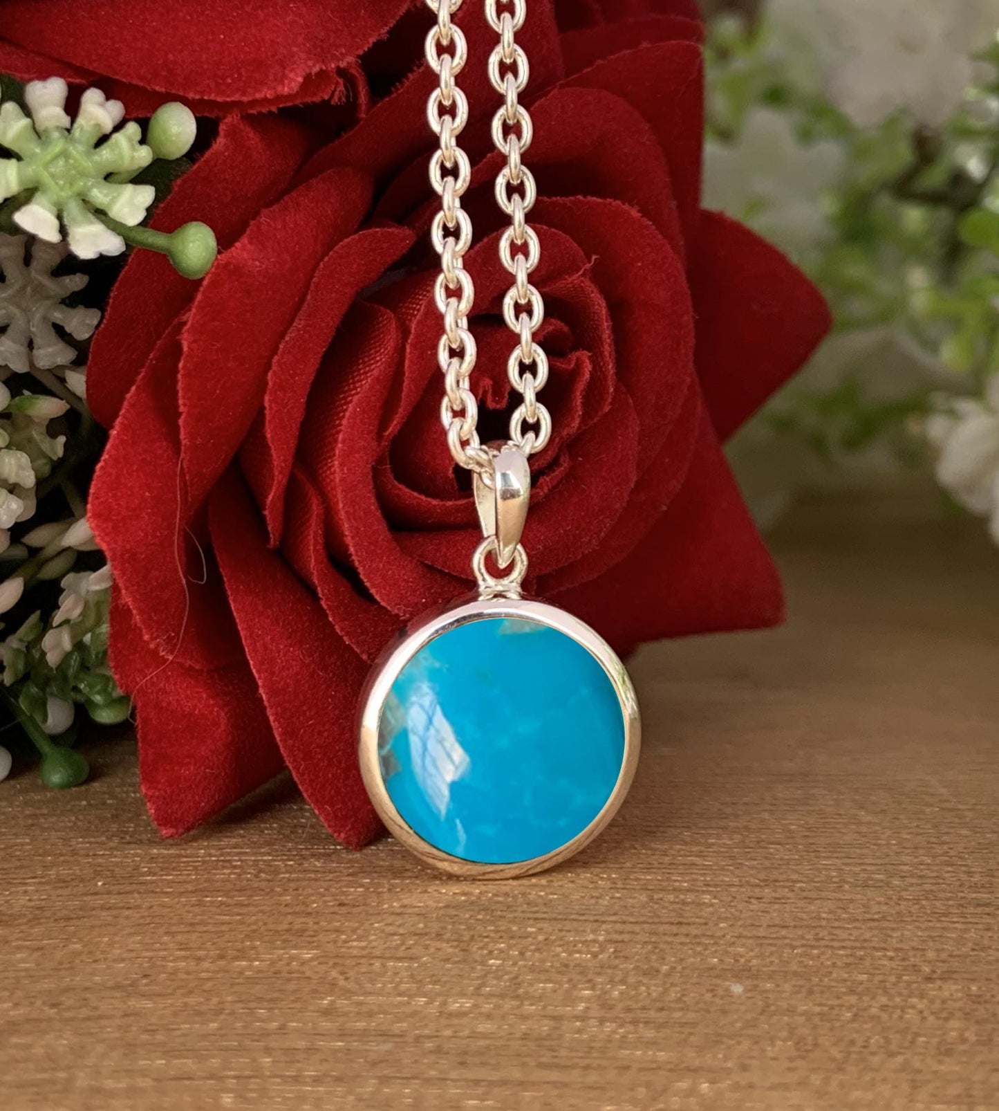 Dainty Silver Turquoise Pendant Necklace – Blue Gemstone Gift for Her
