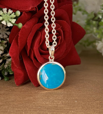 Dainty Silver Turquoise Pendant Necklace – Blue Gemstone Gift for Her